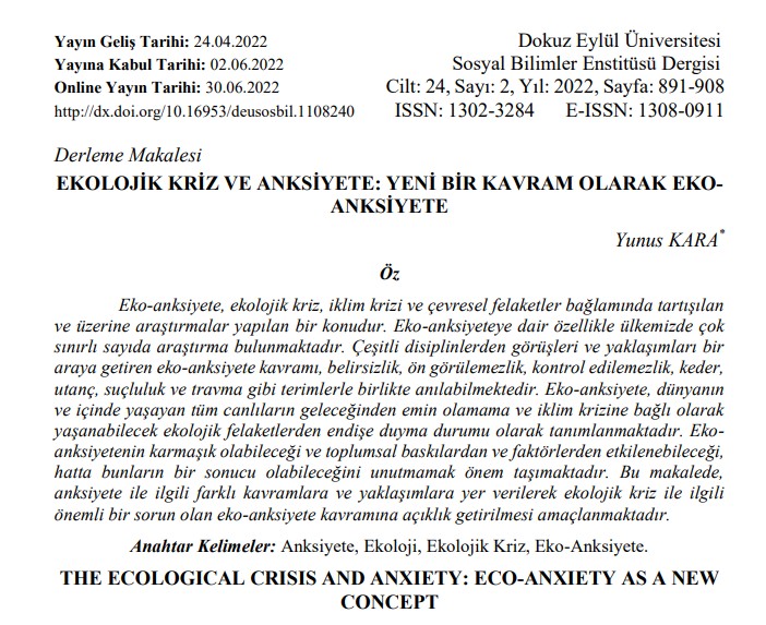 Ekolojik Kriz ve Anksiyete: Yeni Bir Kavram Olarak Ekoanksiyete
